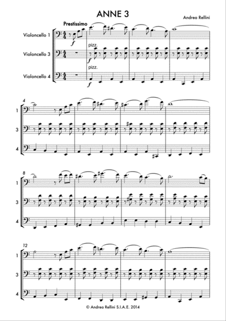 Anne 3 (Cello Quartet) String Quartet scores gallery preview page 2