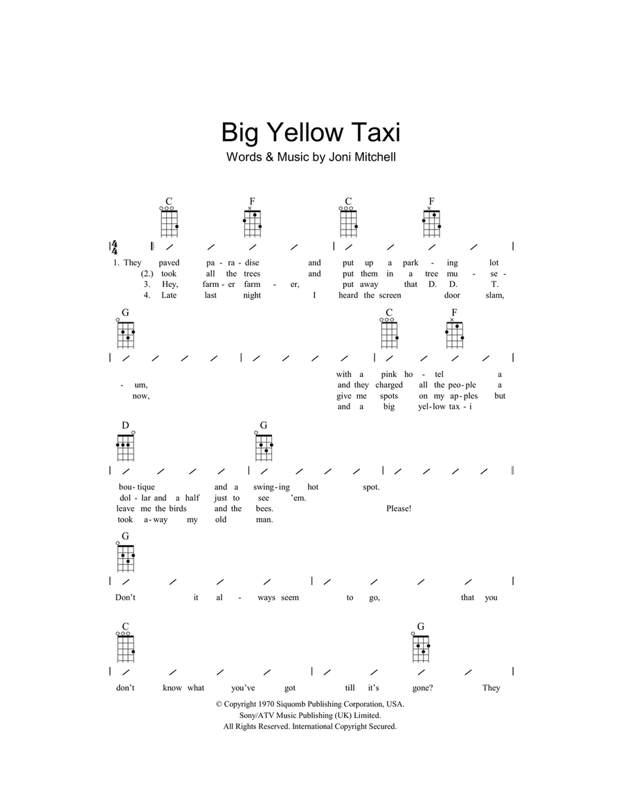 Big Yellow Taxi Big Yellow Taxi Ukulele scores gallery preview page 1