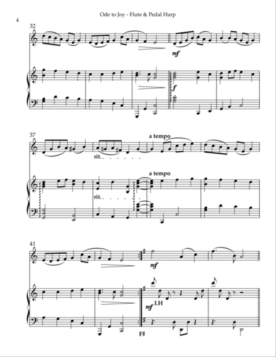 Ode to Joy, Duet for Flute & Pedal Harp Flute scores gallery preview page 4