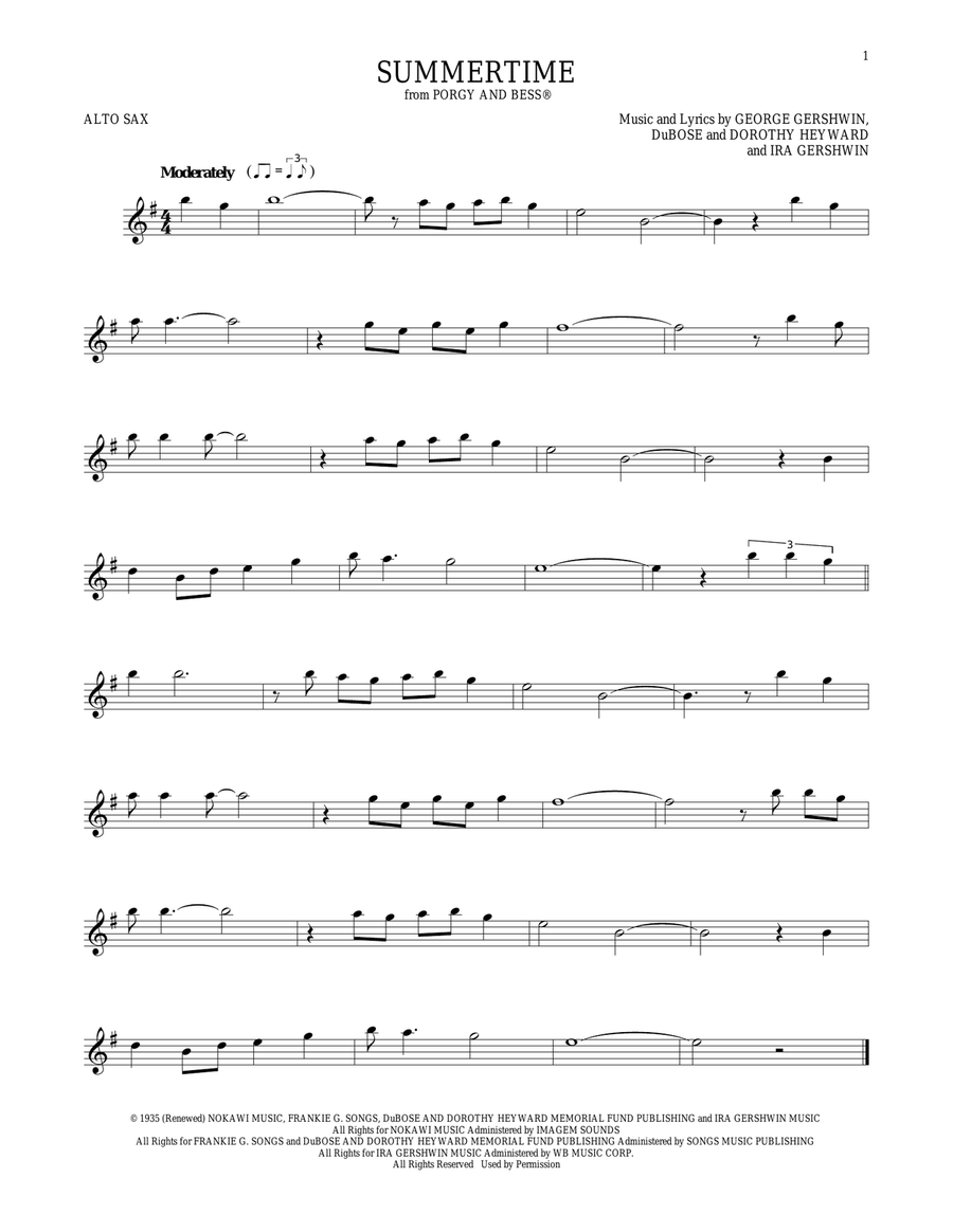 Summertime Summertime Alto Saxophone scores gallery preview page 1