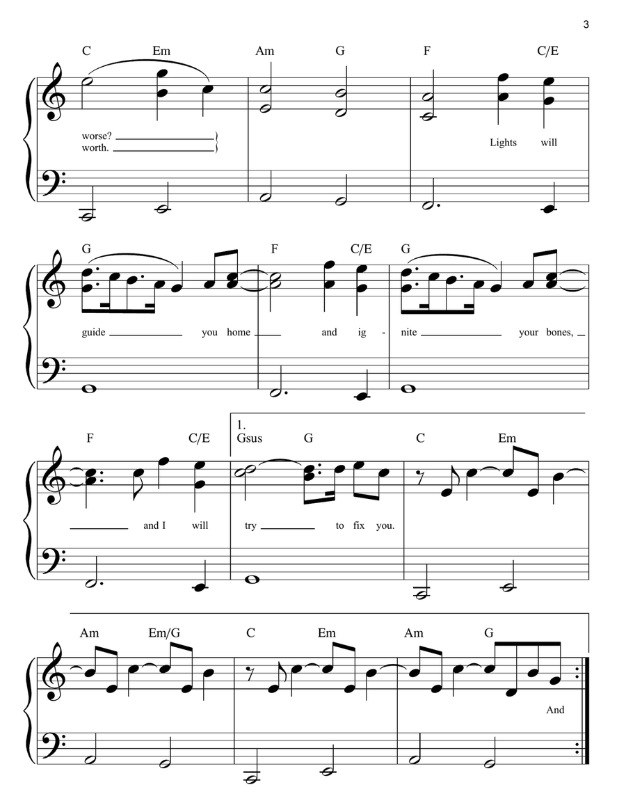 Fix You Easy Piano scores gallery preview page 3
