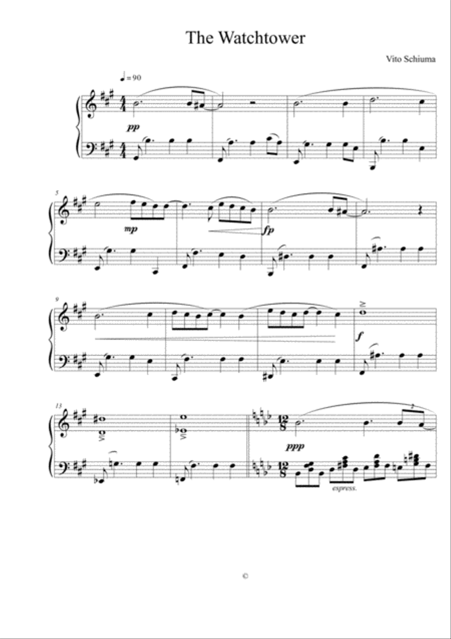 The Watchtower for solo piano Piano Solo scores gallery preview page 1