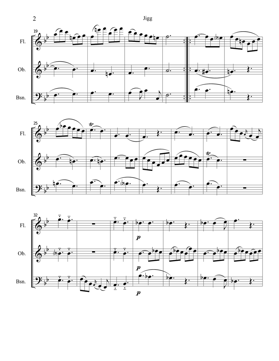 Jigg by William Boyce for mixed woodwind trio Woodwind Quartet scores gallery preview page 2