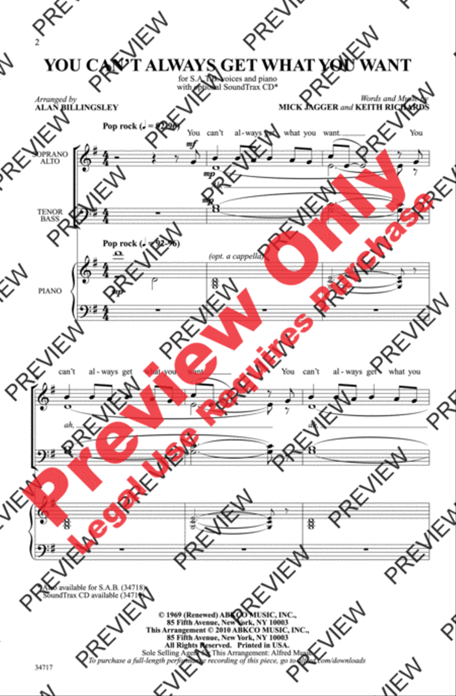 You Can't Always Get What You Want 4-Part scores gallery preview page 2
