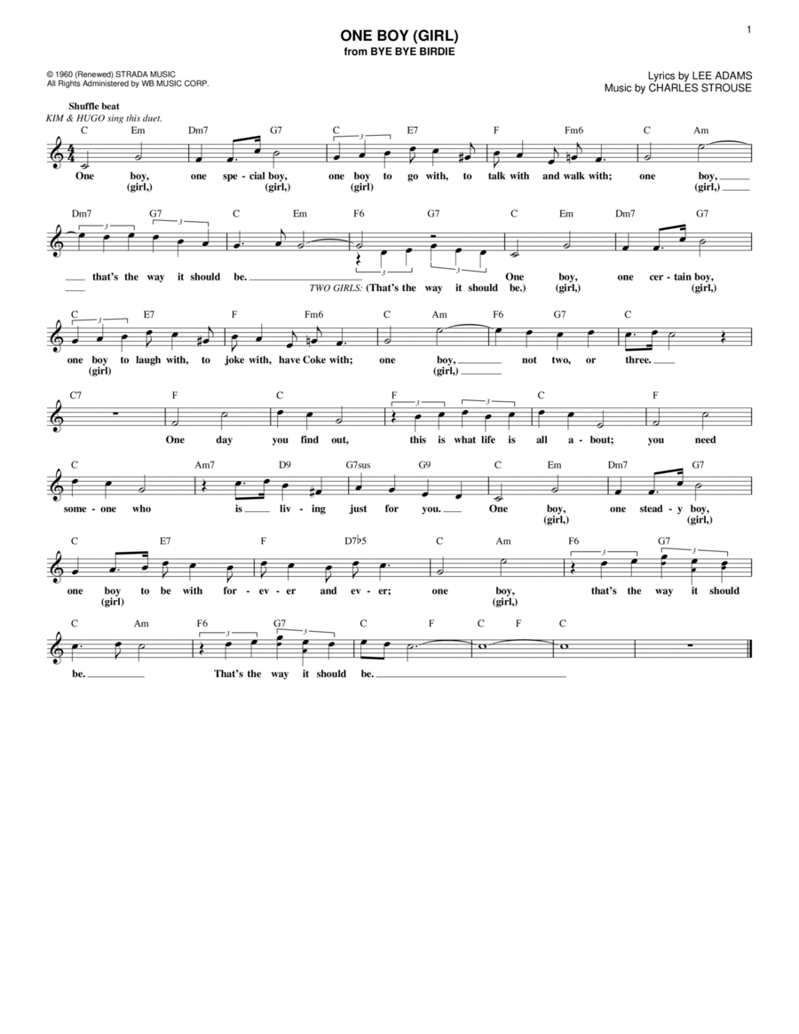 One Boy (Girl) (from Bye Bye Birdie) Voice scores gallery preview page 1