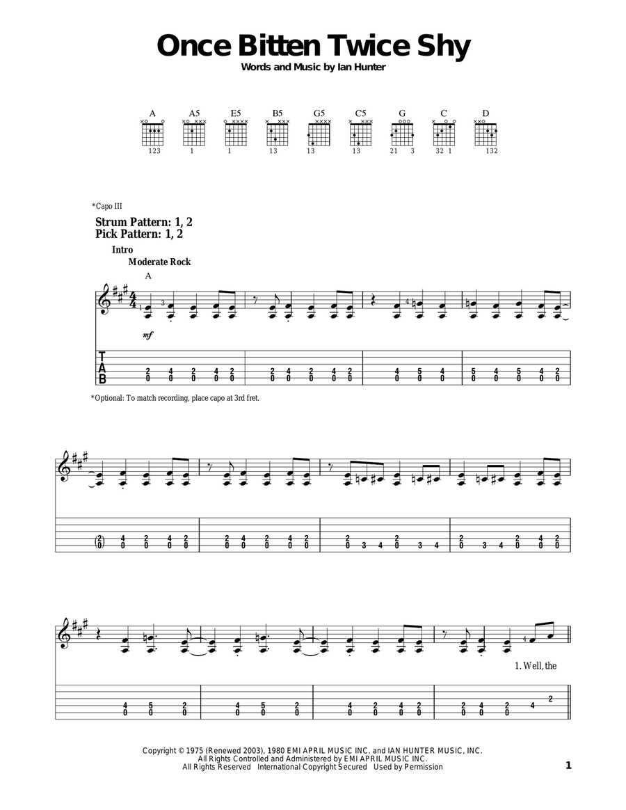 Once Bitten Twice Shy Acoustic Guitar scores gallery preview page 1