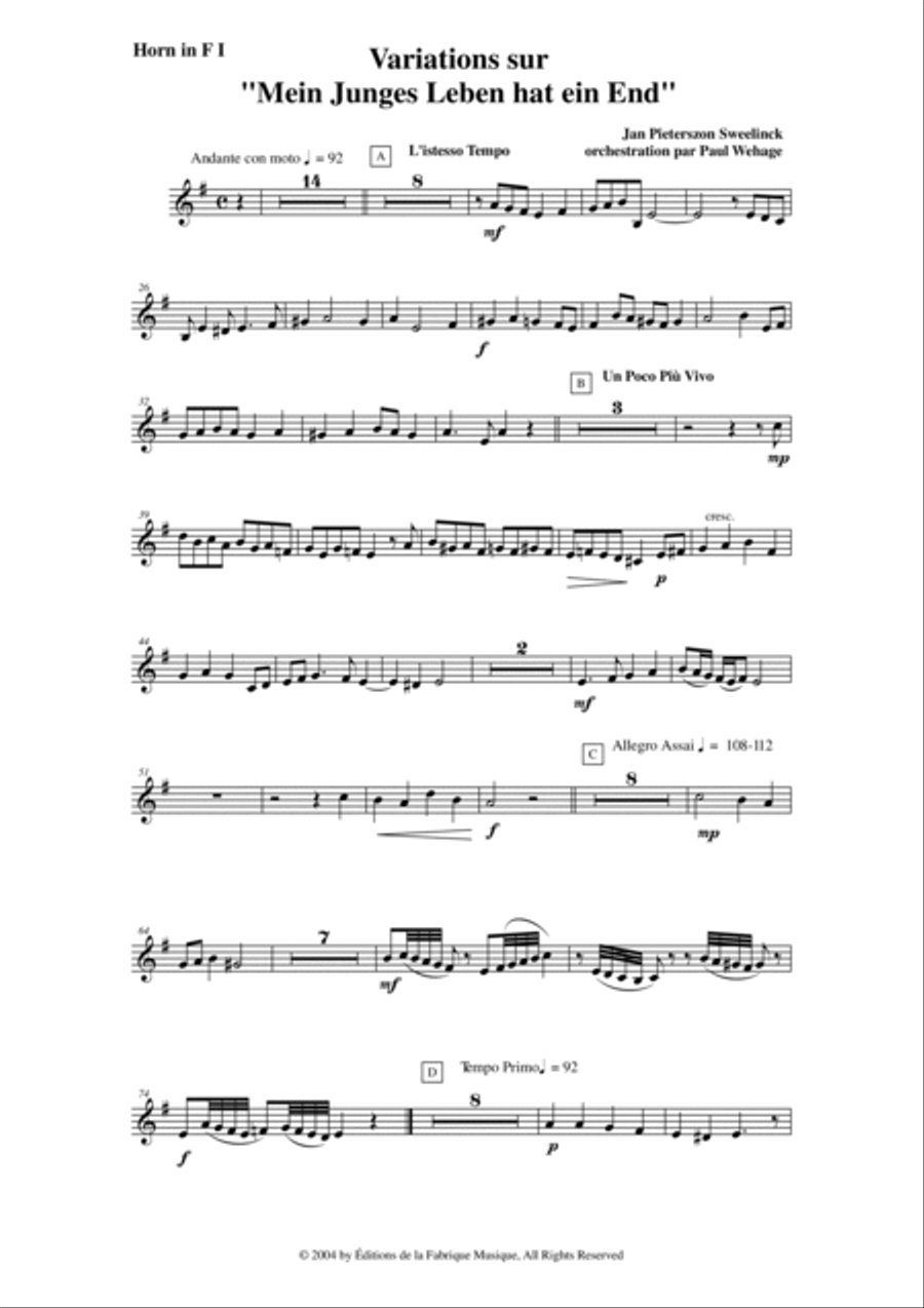 Jan Pieterszoon Sweelinck/Paul Wehage - Variations on 