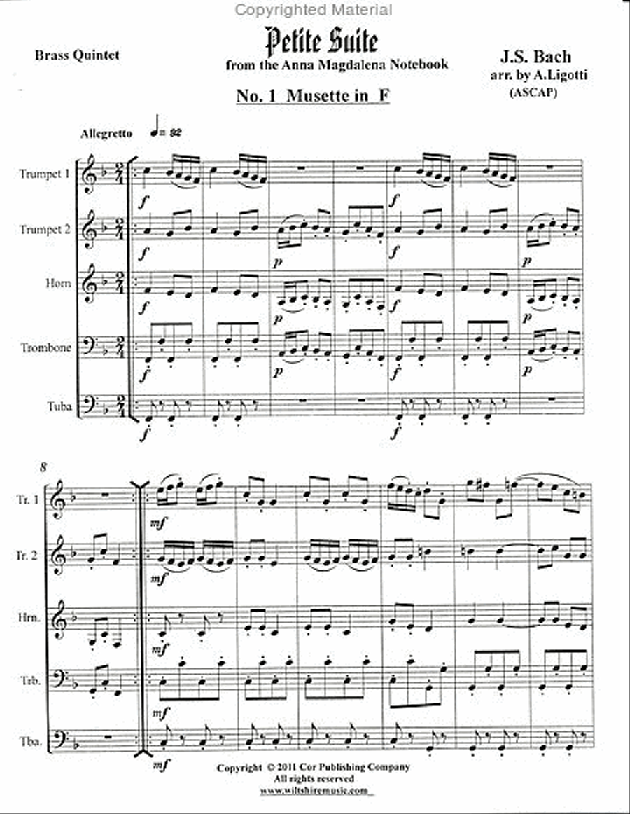 Petite Suite from Anna Magdalena Notebook Brass Quintet scores gallery preview page 2