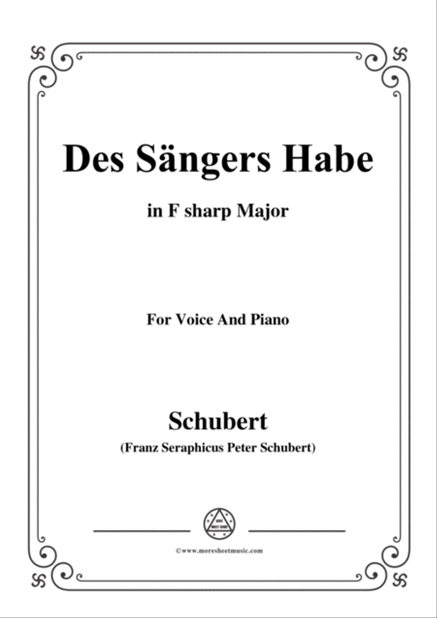 Schubert-Des Sängers Habe,in F sharp Major,for Voice&Piano Voice scores gallery preview page 1