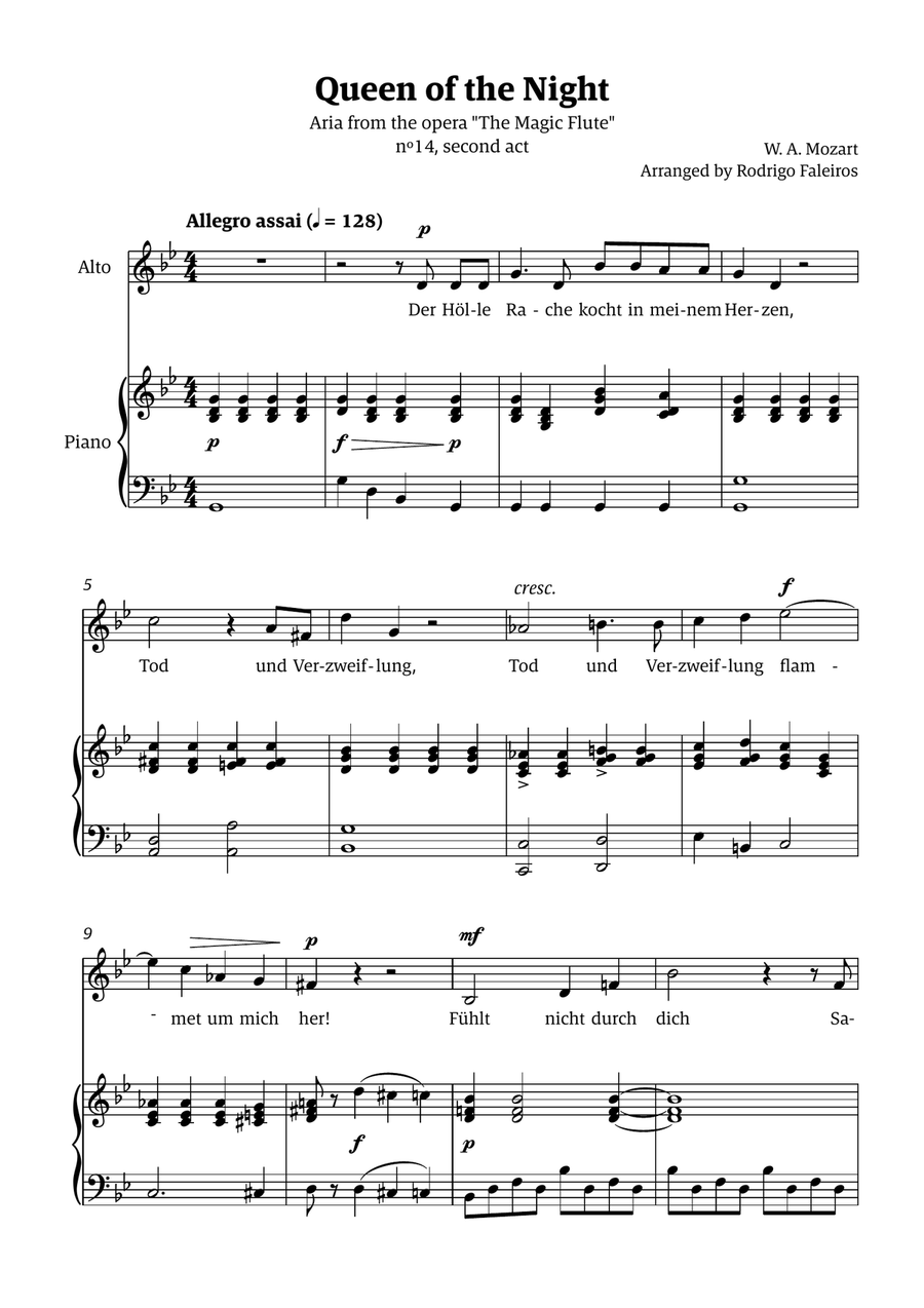 Queen of the Night (aria) - for ALTO in G minor Chamber Music scores gallery preview page 1