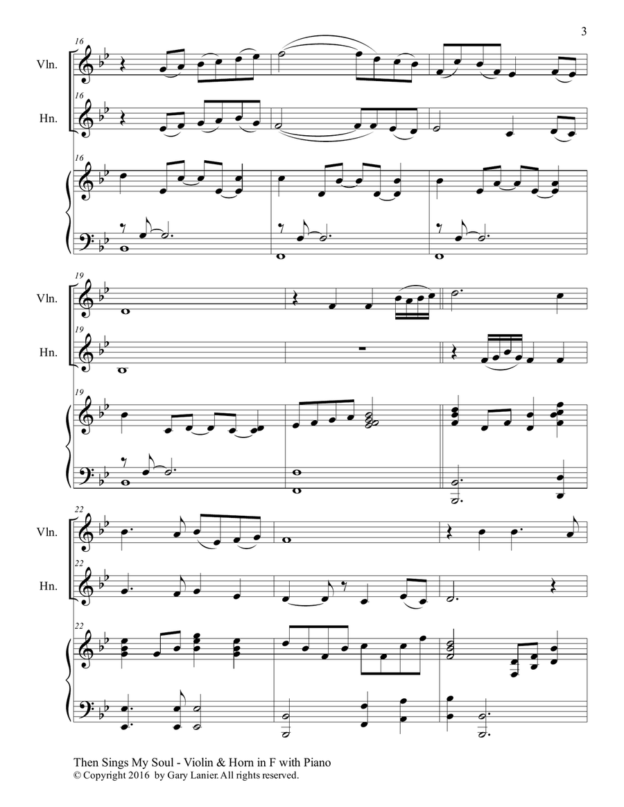 Trios for 3 GREAT HYMNS (Violin & Horn in F with Piano and Parts) Violin scores gallery preview page 4