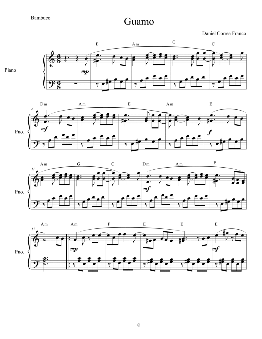 Guamo Piano Solo scores gallery preview page 1