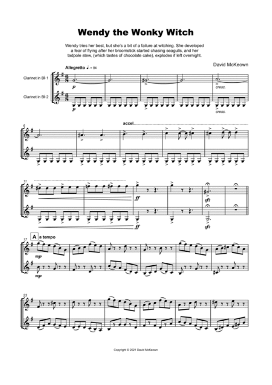 Wendy the Wonky Witch, Halloween Duet for Clarinet Clarinet Duet scores gallery preview page 2