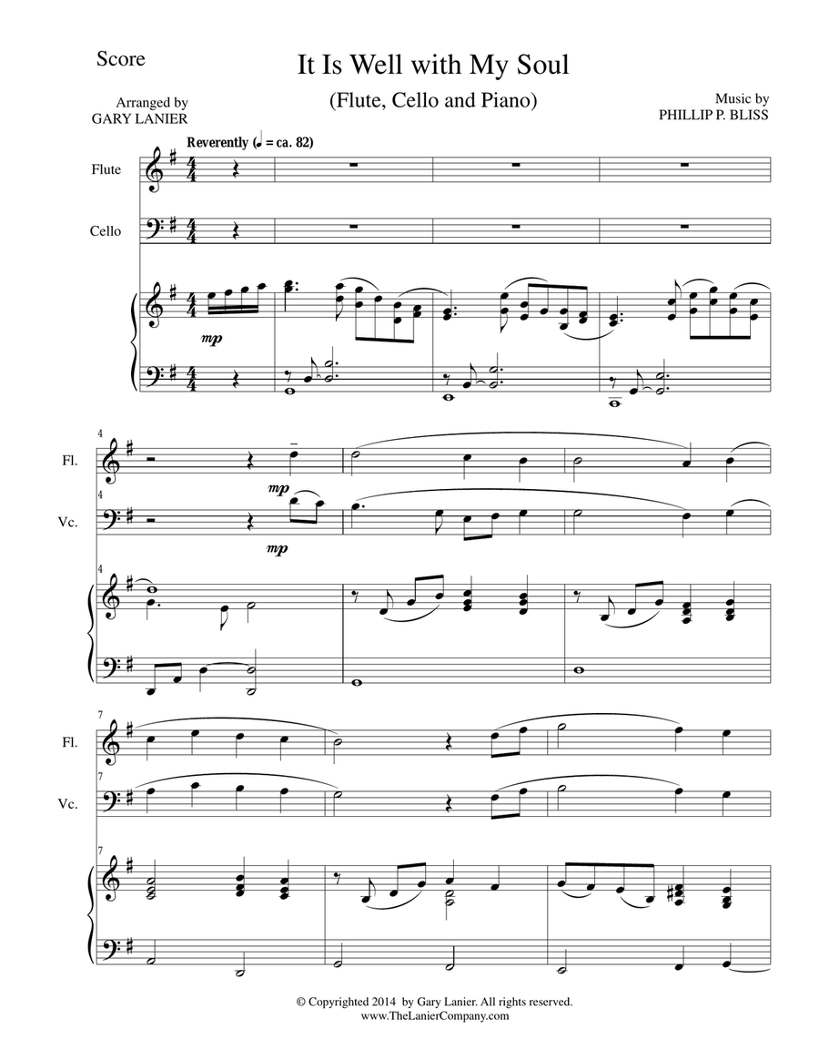 IT IS WELL WITH MY SOUL (Trio for Flute Cello and Piano with Parts) Small Ensemble scores gallery preview page 1