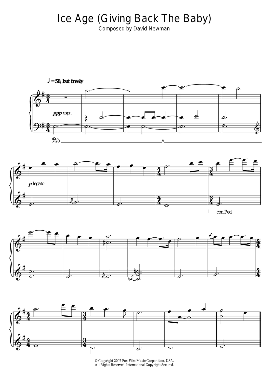 Giving Back The Baby (from Ice Age) Piano Solo scores gallery preview page 1