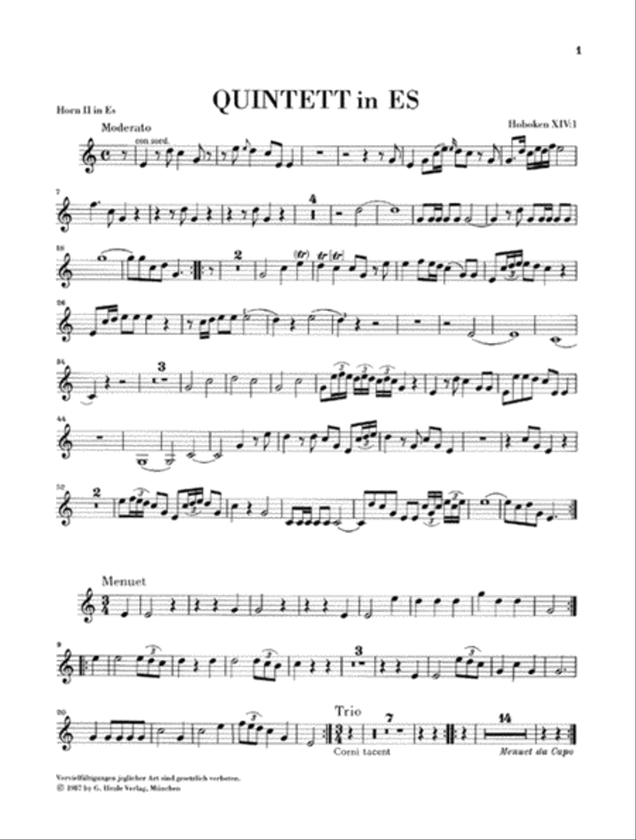 Quintet E Flat Major Hob.XIV:1 Horn scores gallery preview page 6
