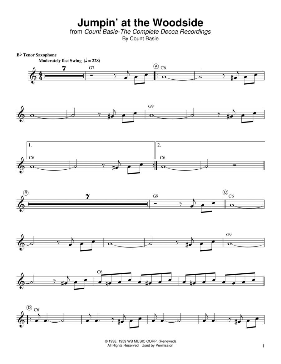 Jumpin' At The Woodside Tenor Saxophone scores gallery preview page 1