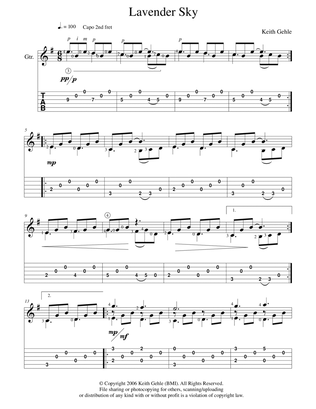 Book cover for "Lavender Sky" for solo classical fingerstyle guitar (+ TAB)
