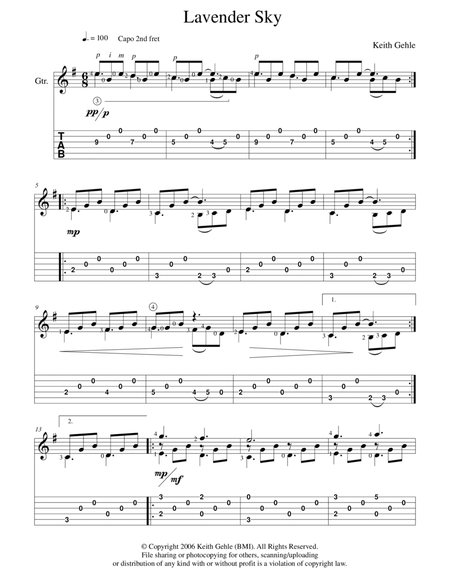 "Lavender Sky" for solo classical fingerstyle guitar (+ TAB) image number null
