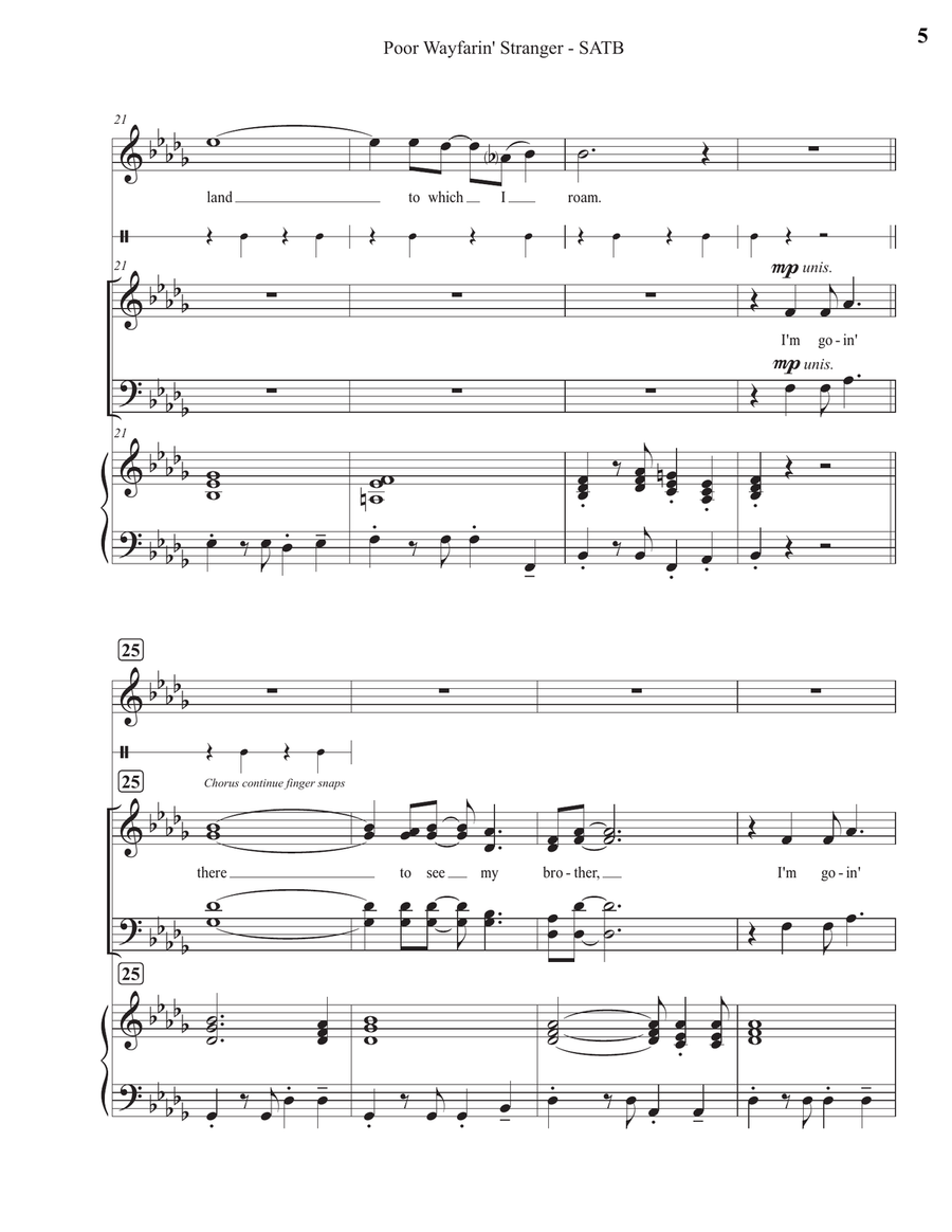 Poor Wayfarin' Stranger (SATB) 4-Part scores gallery preview page 5