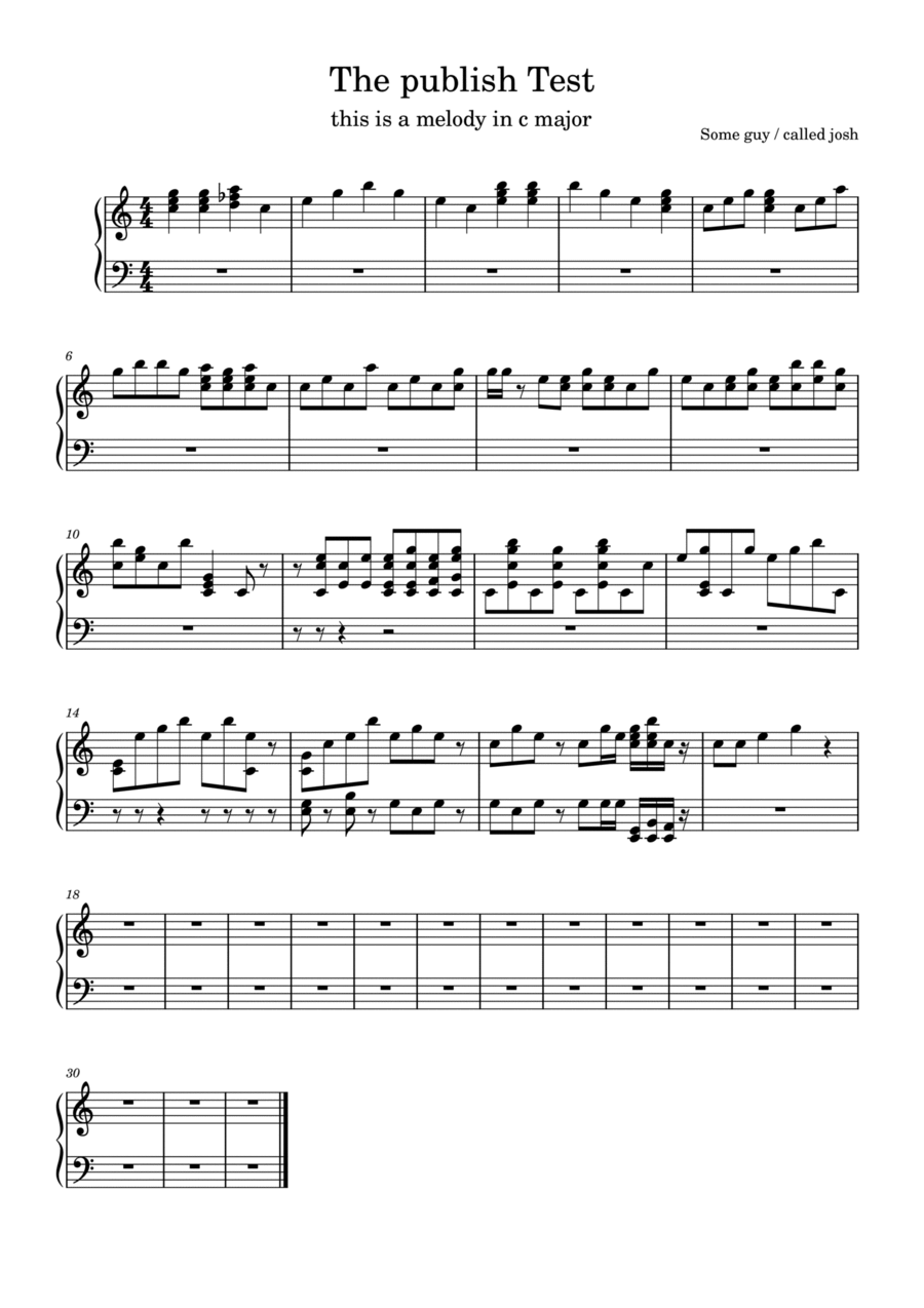 The Publish Test Easy Piano scores gallery preview page 1
