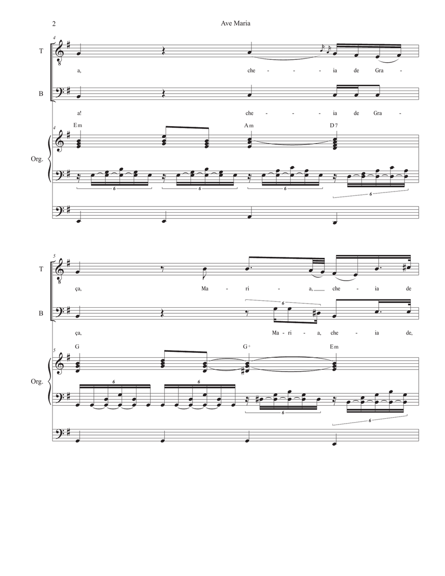 Ave Maria (Portuguese Lyrics - Duet for Tenor & Bass Solo - Low Key - Organ Accompaniment) Bass Voice scores gallery preview page 3