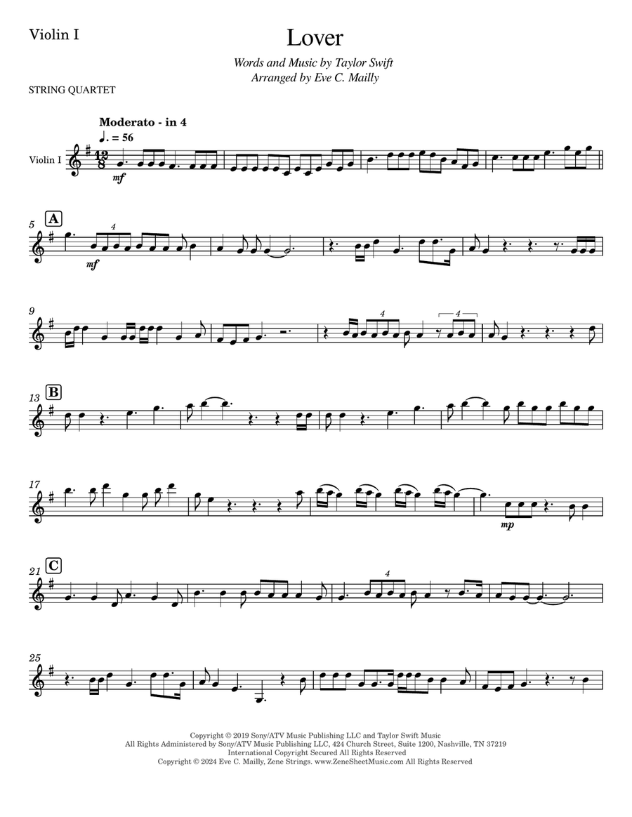Lover Lover String Quartet scores gallery preview page 6