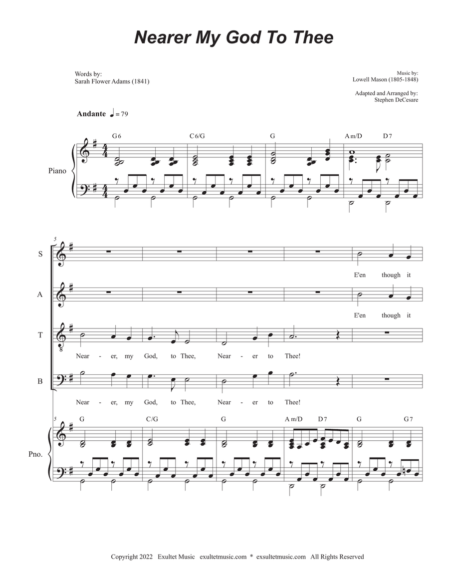 Nearer My God To Thee (Vocal Quartet - (SATB) 4-Part scores gallery preview page 1