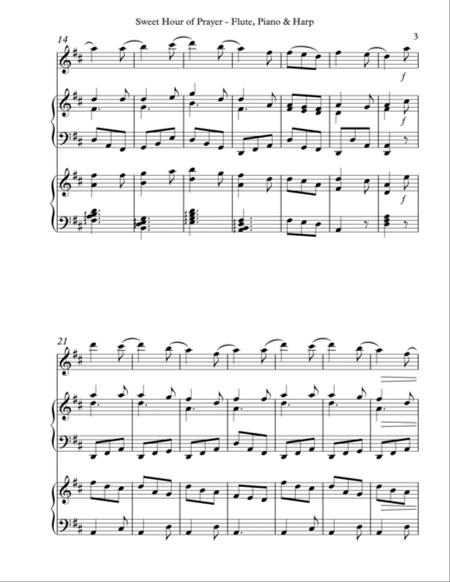 Sweet Hour of Prayer, Trio for Flute, Piano & Harp Flute Solo scores gallery preview page 3