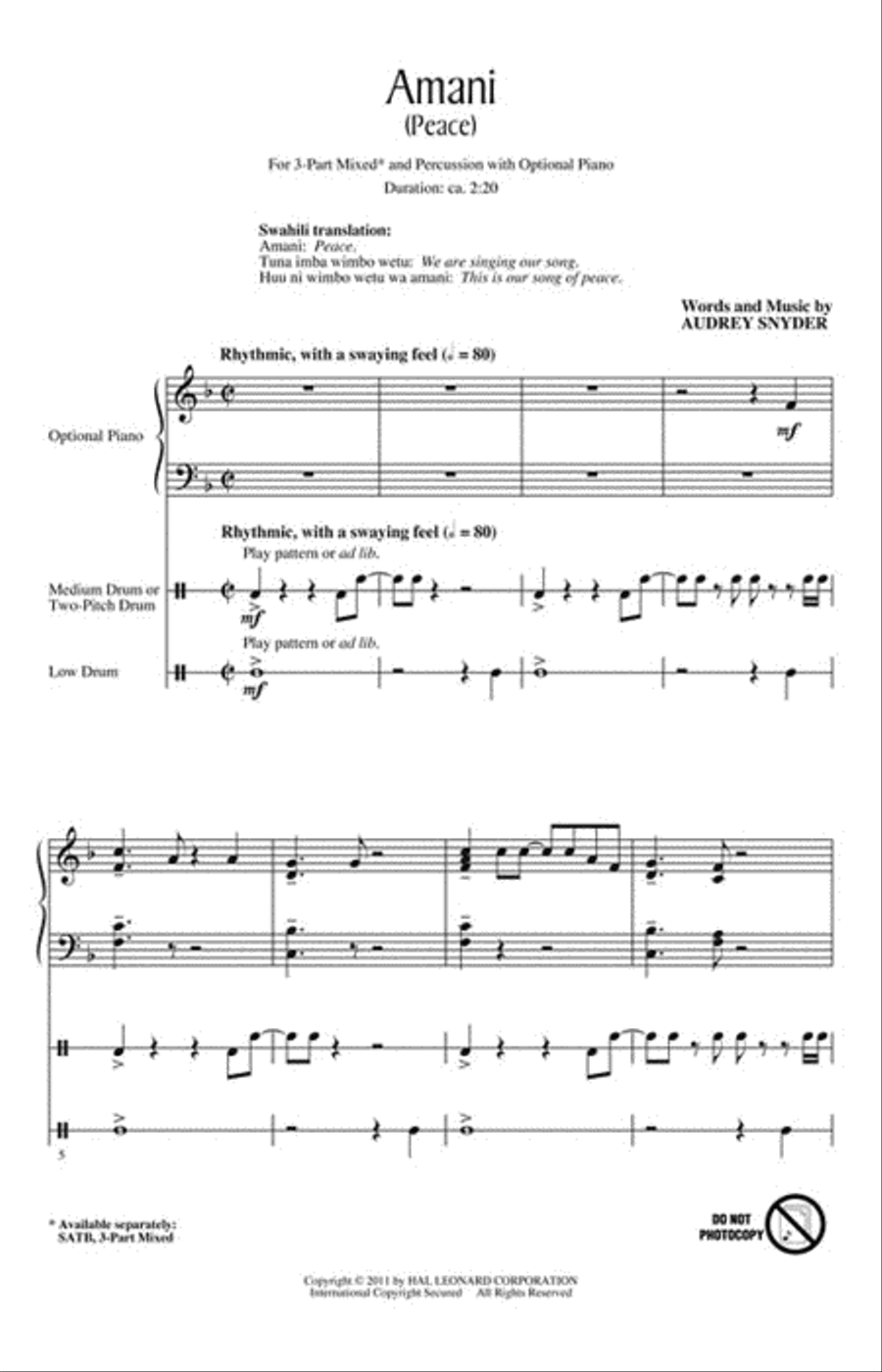 Amani (Peace) Amani (Peace) 3-Part scores gallery preview page 2