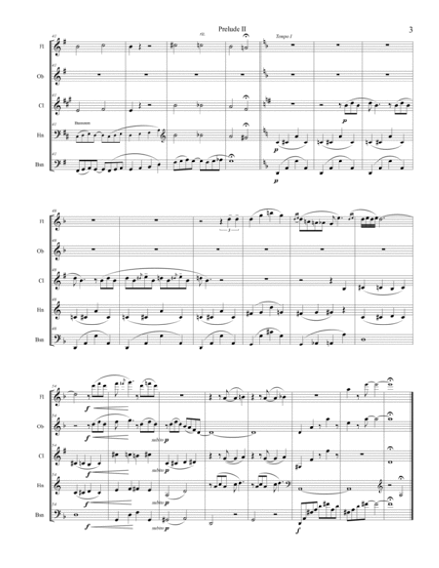 Gershwin Piano Prelude #2 (A Blues Lullaby) Woodwind Quintet scores gallery preview page 3