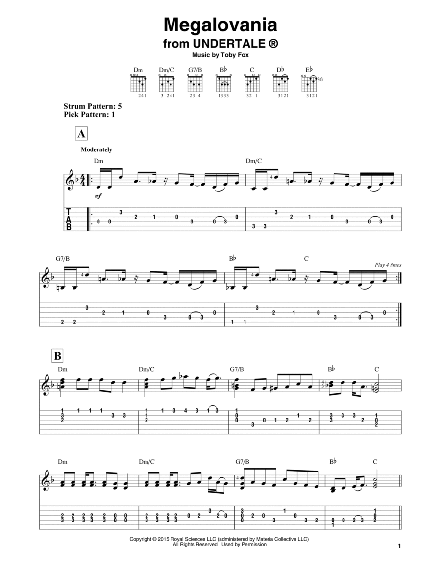 Megalovania (from Undertale) Guitar Tablature scores gallery preview page 1