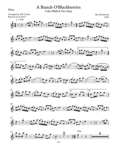 Abe Holzmann, A Bunch O'Blackberries, Cake-Walk & Two Step (1899) arranged for Flute & String Trio