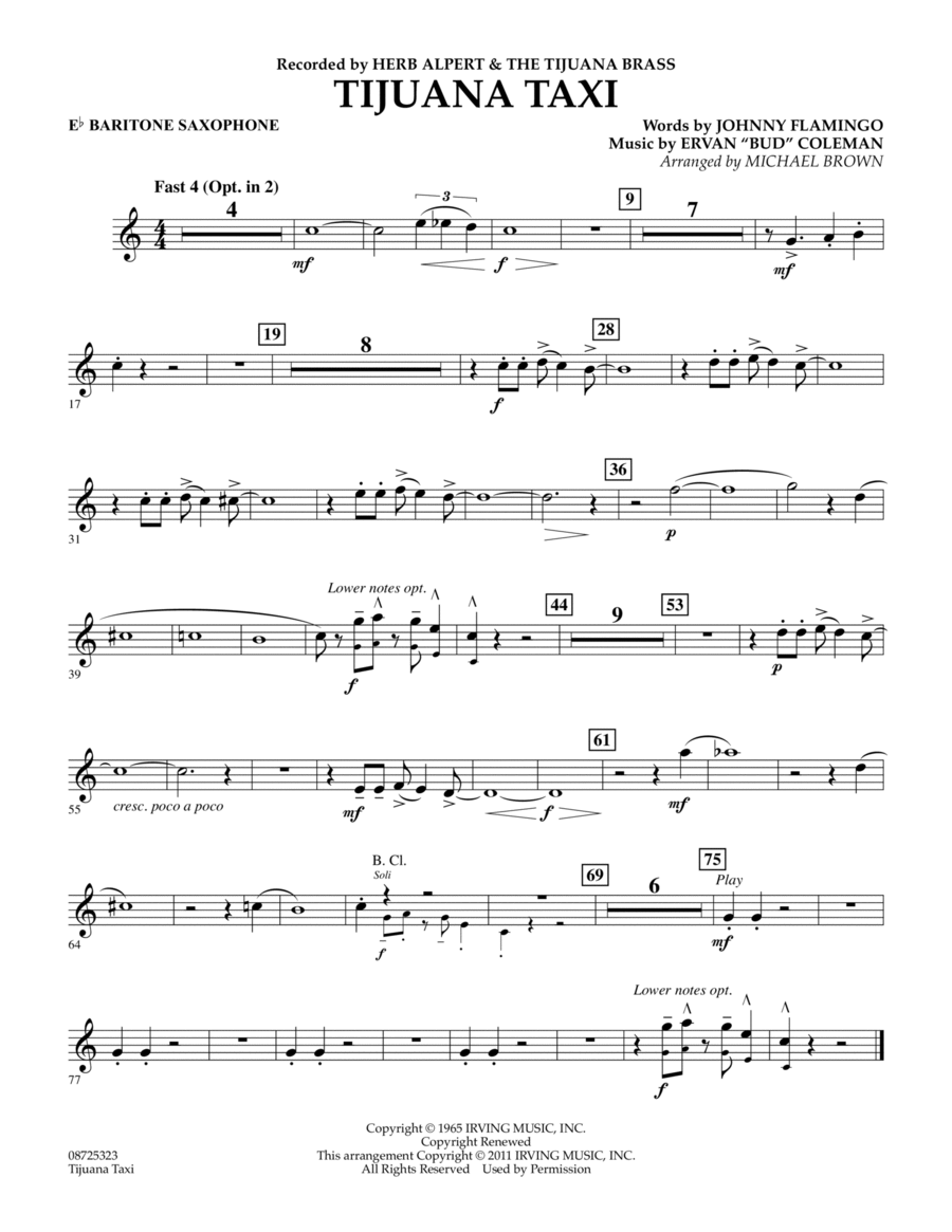 Tijuana Taxi - Eb Baritone Saxophone Concert Band scores gallery preview page 1