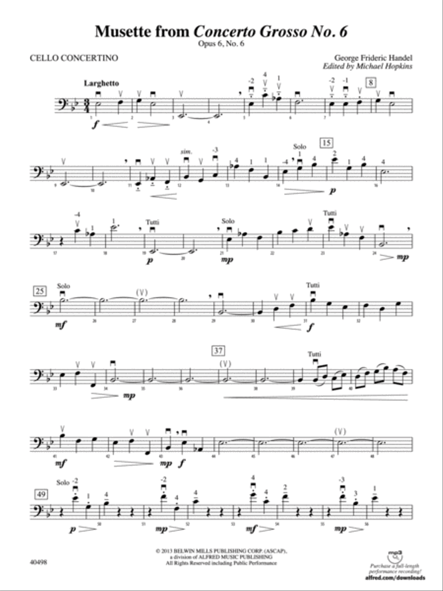 Musette from Concerto Grosso No. 6: Cello Concertino String Orchestra scores gallery preview page 1