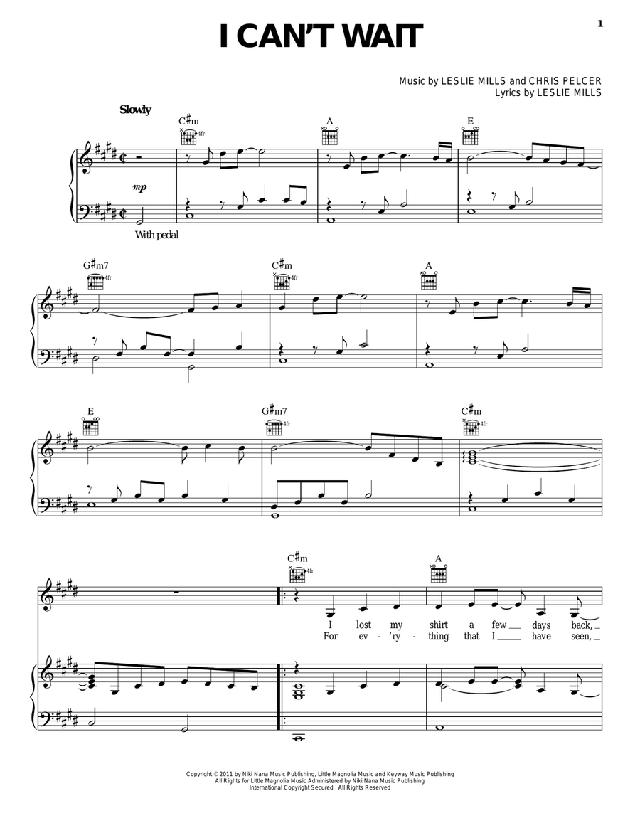I Can't Wait I Can't Wait Piano Solo scores gallery preview page 1