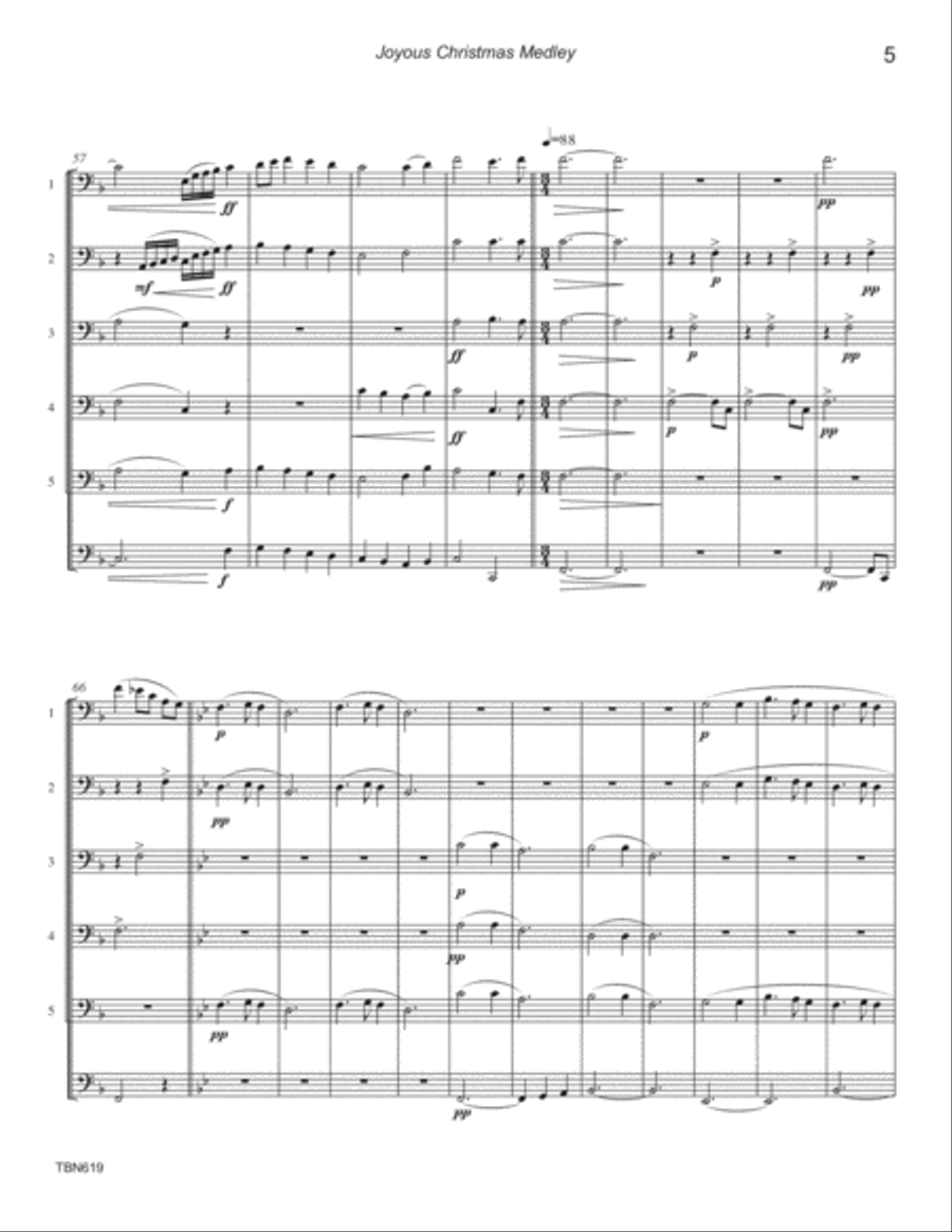 JOYOUS CHRISTMAS MEDLEY - Trombone Quartet/Quintet or Low Brass Ensemble Brass Ensemble scores gallery preview page 5
