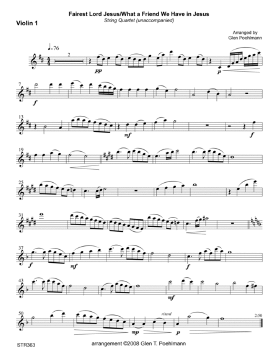 FAIREST LORD JESUS/WHAT A FRIEND WE HAVE IN JESUS - String Quartet (unaccompanied) A Cappella scores gallery preview page 5