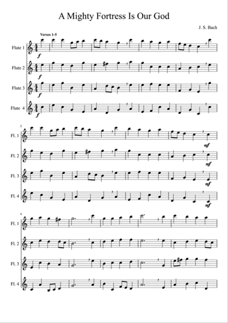 A Mighty Fortress is Our God (flute quartet) Flute Quartet scores gallery preview page 2