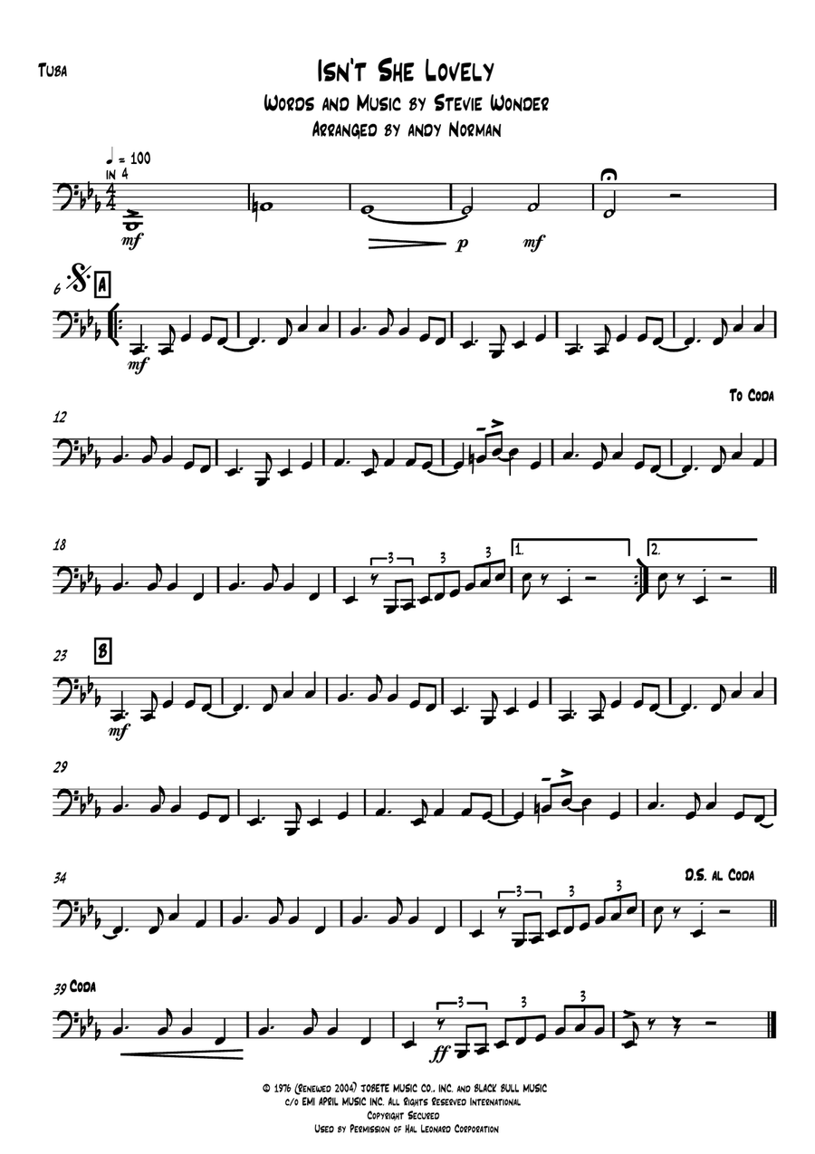 Isn't She Lovely Isn't She Lovely Brass Ensemble scores gallery preview page 5