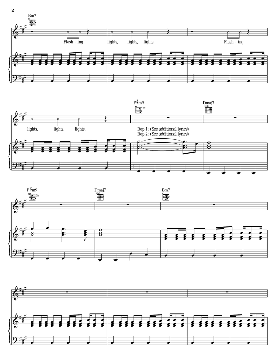 Flashing Lights Piano, Vocal, Guitar scores gallery preview page 2