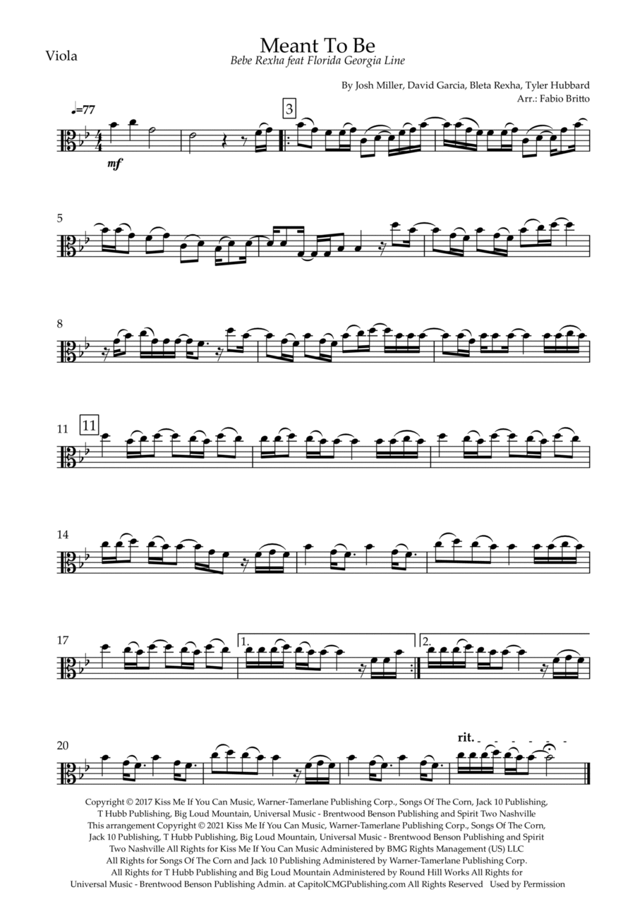 Meant To Be Violin Solo scores gallery preview page 1