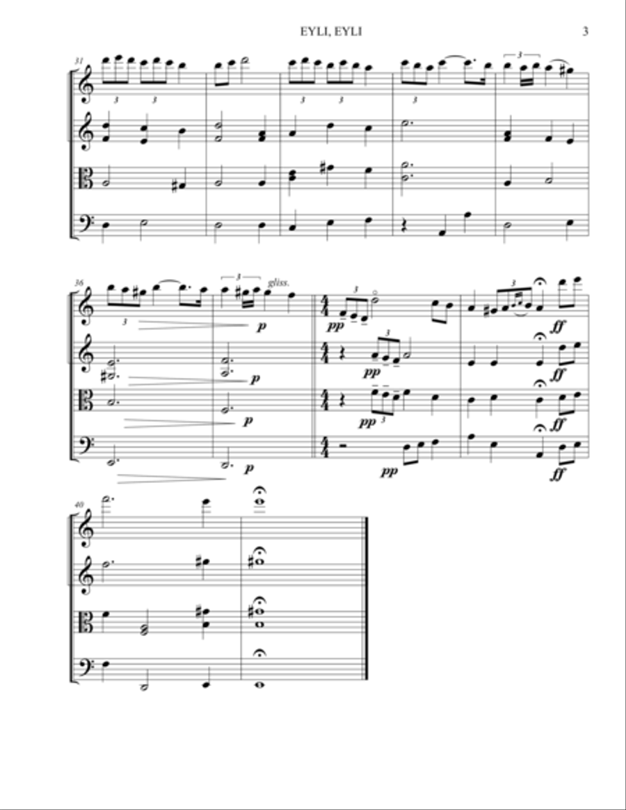 Eyli, Eyli (traditional Yiddish song) String Quartet scores gallery preview page 3