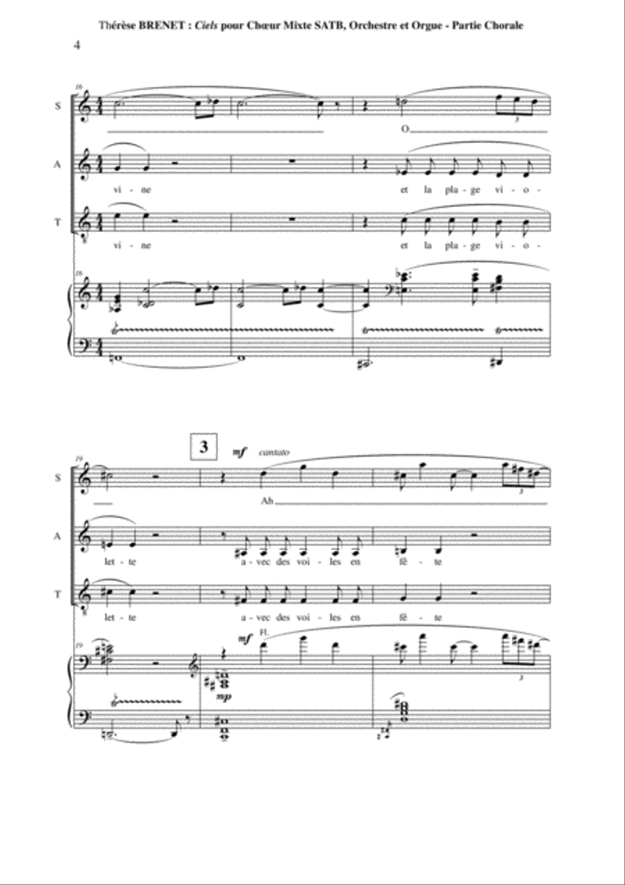Thérèse Brenet: Ciels for SATB chorus, orchestra and organ, chorus part 4-Part scores gallery preview page 4