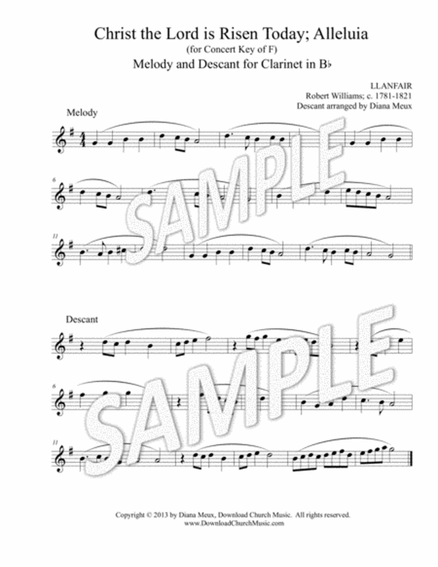Christ the Lord is Risen Today; Alleluia - Bb clarinet Melody & Descant image number null