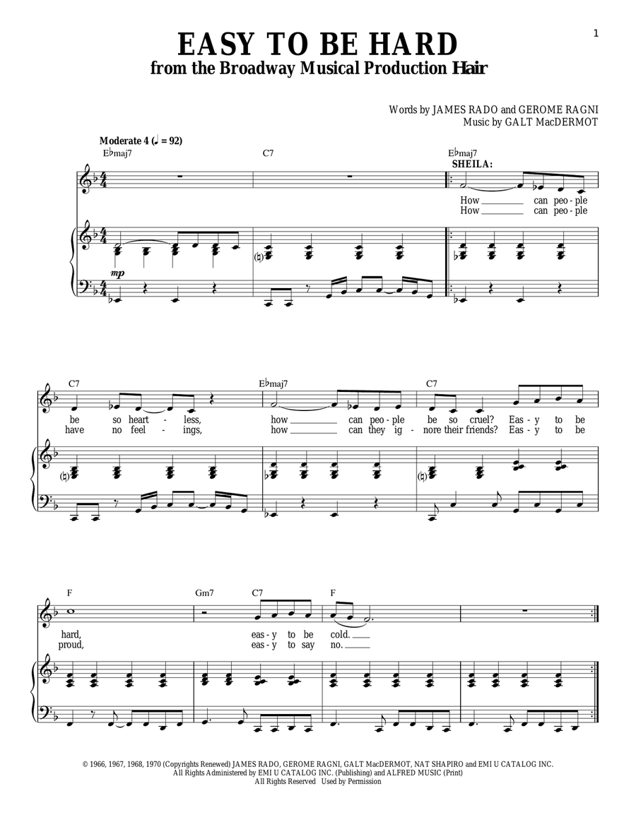 Easy To Be Hard Voice scores gallery preview page 1