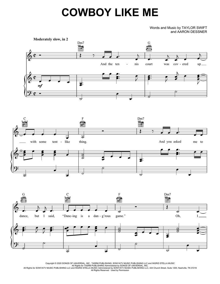 cowboy like me Piano, Vocal, Guitar scores gallery preview page 1