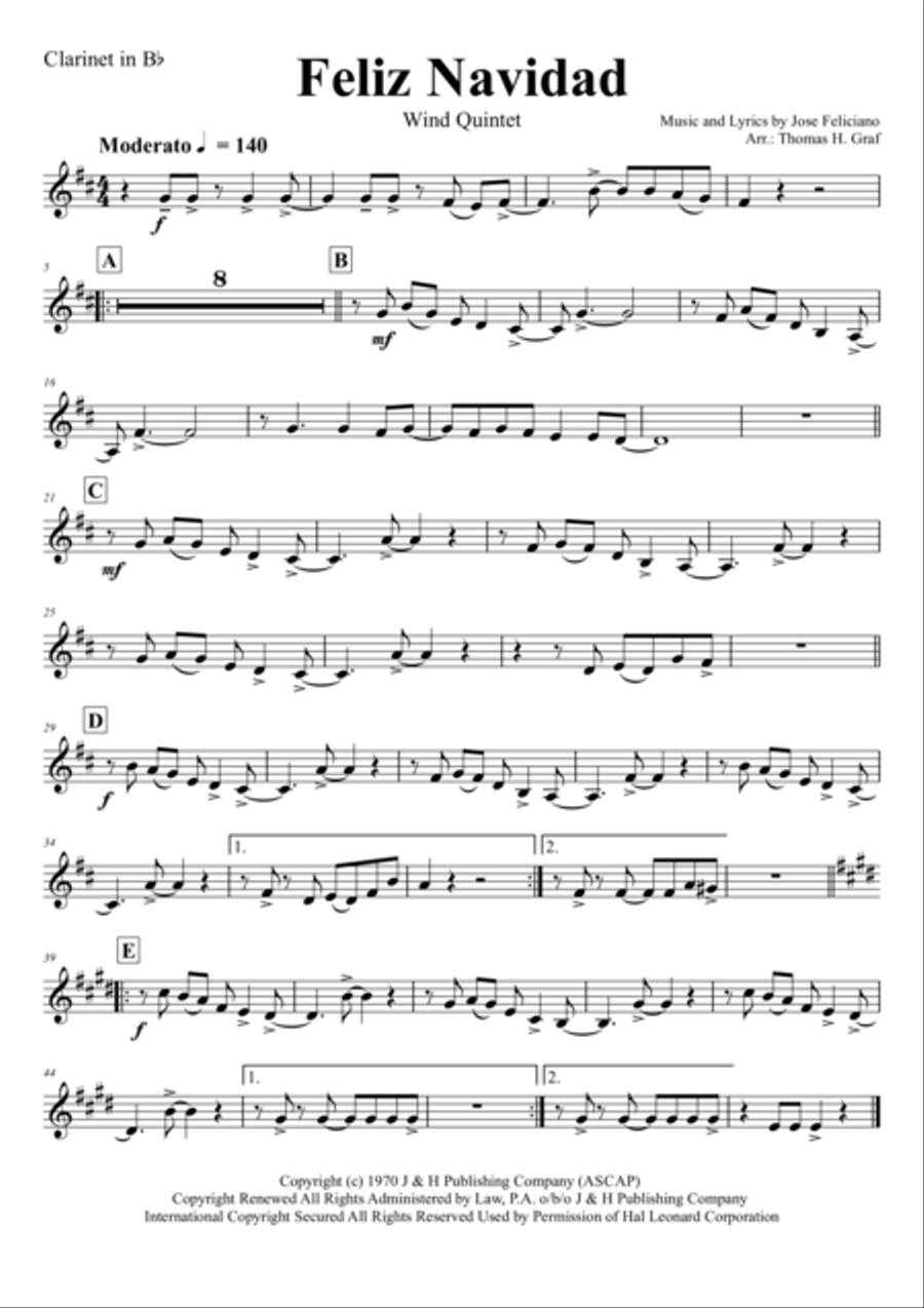 Feliz Navidad Woodwind Quintet scores gallery preview page 6