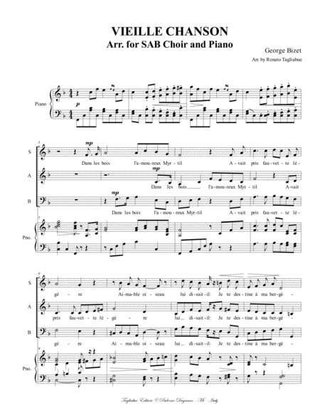 VIEILLE CHANSON - Bizet - Arr. for SAB Choir and Piano image number null