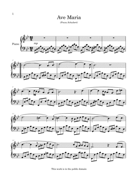 Schubert's Ave Maria arranged for intermediate piano image number null